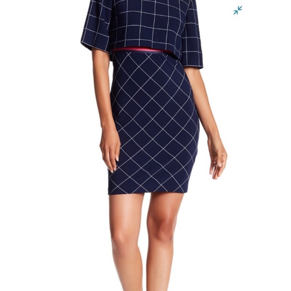 Trina Turk Avila indigo windowpane dress sz 6
